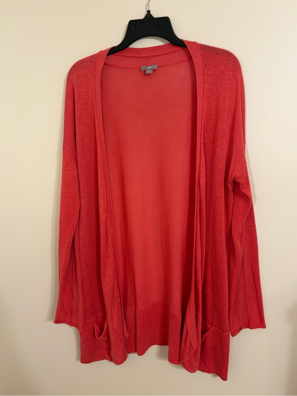 J. Jill | Open-Front Coral-Red Linen Blend Cardigan size M